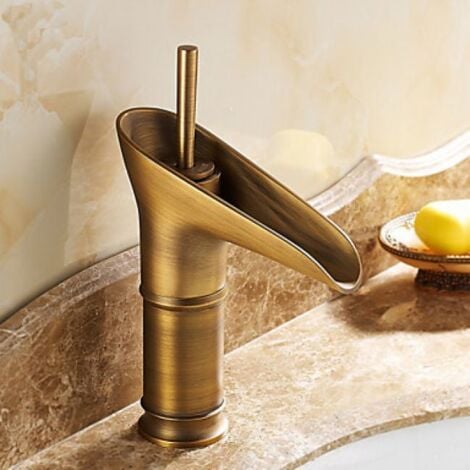 Robinet de vasque eau froide unique H30cm en cuivre brossé rétro pour salle  de bain