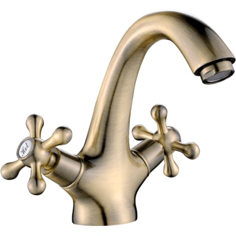 Robinet de lavabo avec bouchon, rétro, laiton antique, Stilo