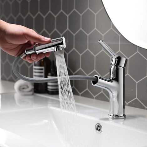 Robinet de lavabo avec douchette extractible à 2 jets, robinet de cuisine à poignée unique, robinet de vasque à poser