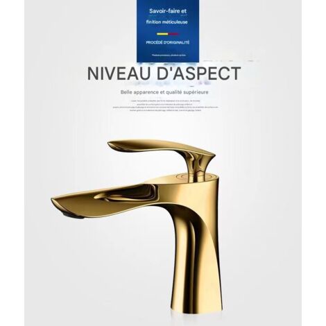 Robinet de Lavabo Bas Style Feuille d'Érable Doré, Mitigeur Eau Froide et Chaude, Salle de Bain