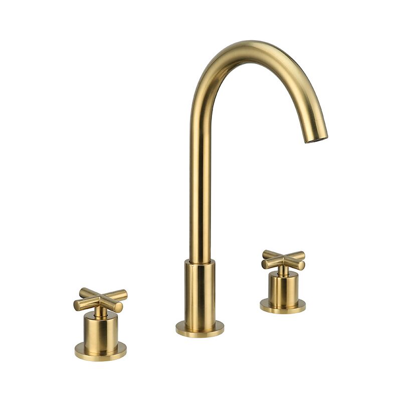 Linghhang - Robinet de lavabo, bassin de comptoir de salle de bain à trois trous divisé chaud et froid robinet de bassin de légumes en cuivre pur