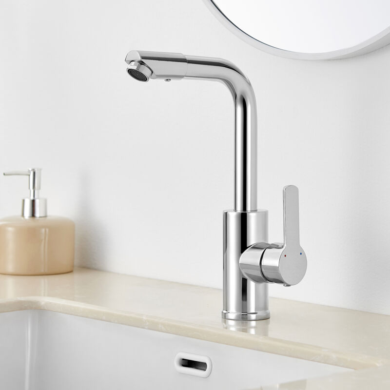 Auralum Max - Robinet de Lavabo Bec Pivotant 360° Mitigeur Lavabo Salle de bain, Chaud et froid Réglables