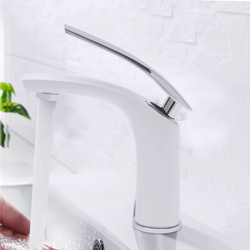 Robinet de lavabo blanc, robinet élégant, robinetterie de salle de bains, robinetterie de salle de bains