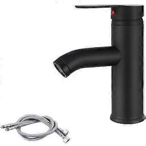 Robinet de lavabo carré noir, robinet de lavabo noir, mitigeur eau chaude/eau froide en acier inoxydable, WC, salle de bain, lavabo (tuyau d'arrivée d'eau inclus)
