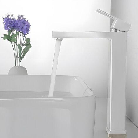 Robinet de lavabo carré plus haut, en acier inoxydable 304, pour lavabos à poser, blanc
