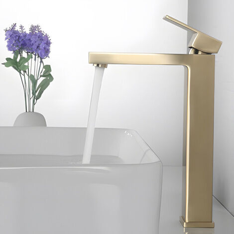 Robinet de lavabo carré plus haut, en acier inoxydable 304, spécialement conçu pour les lavabos à poser, finition or brossé