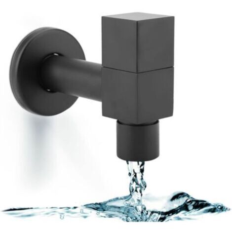 Robinet de lavabo carré, robinet d'eau froide noir avec poignée carrée, robinet d'évier en cuivre, robinet de lavabo mural, robinet pour salle de bain/cuisine (évier à serpillière)