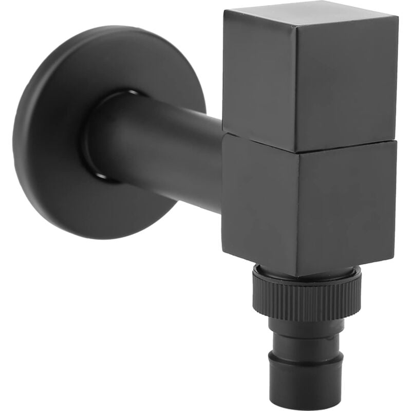 Lntyq Robinet de lavabo carré, robinet d'eau froide noir, robinet de machine à laver à poignée carrée en cuivre, robinet d'eau mural (filetage G1/2)