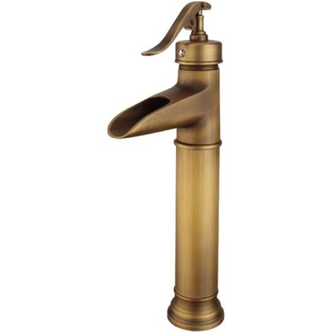 Robinet de lavabo cascade à levier unique, robinets de salle de bain classiques à un trou, robinet d'eau chaude et à eau froideo (antique, haut, A)