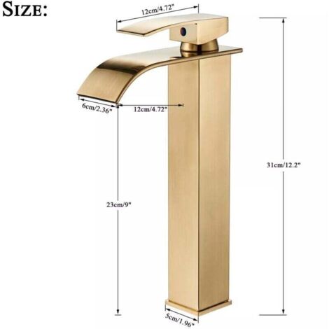 Robinet de lavabo cascade doré Robinet de salle de bain cascade avec bec réglable Robinet mitigeur de lavabo cascade chaude et froide