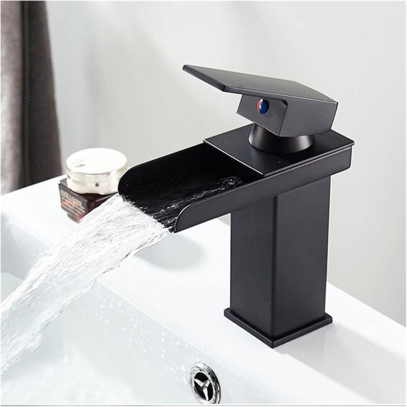 Tonchean - Robinet de lavabo cascade en laiton sans plomb pour salle de bain, robinet monotrou pour eau froide ou chaude, robinets pour lavabo de