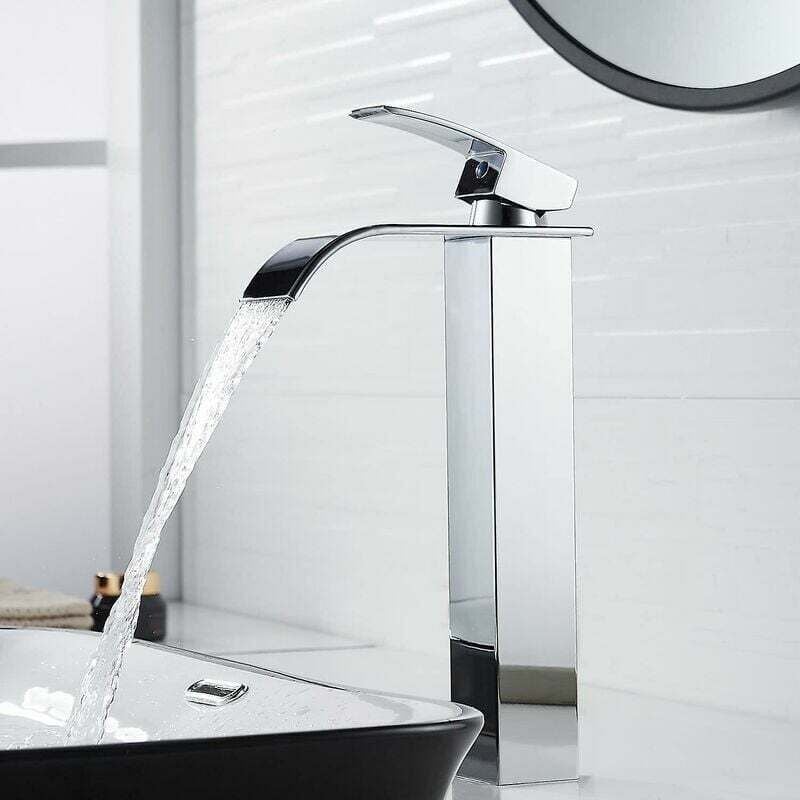 Alovez - Robinet de lavabo cascade haut moderne, robinet de salle de bain élégant, robinet de lavabo en à poignée unique avec eau chaude et froide