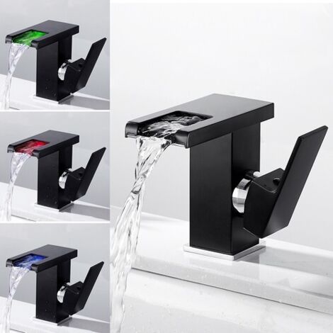 Robinet de lavabo cascade LED RGB Robinet de salle de bain Lavabo Mitigeur monocommande