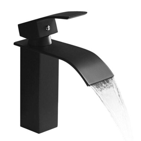Robinet De Lavabo Cascade Noir Moderne, XU, Mitigeur Carré Laiton - KZQ