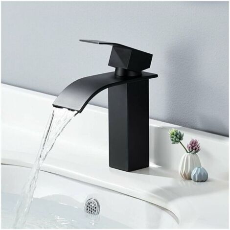 Robinet de lavabo cascade noir Robinets de lavabo à main avec mitigeur de salle de bain en acier inoxydable à levier unique Mitigeur de lavabo design moderne