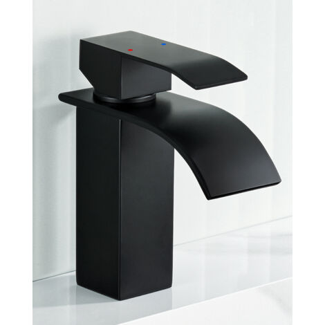 Robinet de Lavabo Cascade Noir, Robinetterie de salle de bain avec l'eau froide chaude, Mitigeur Lavabo Inox 304 de super qualité, Hauteur : 152 mm