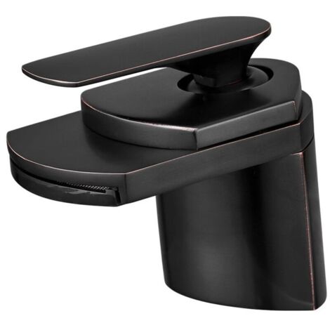 Robinet de lavabo cascade noir tout en cuivre pour toilettes chaudes et froides