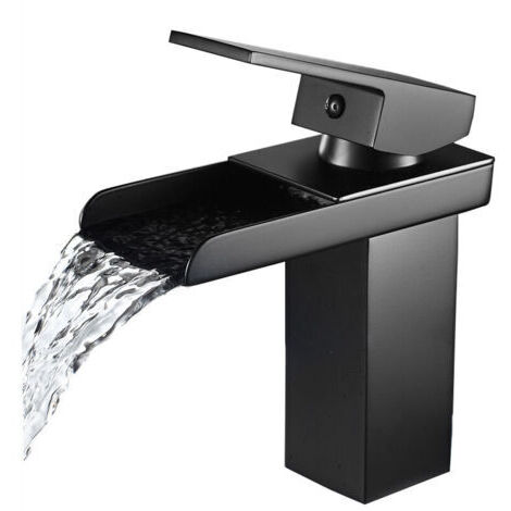 Robinet de lavabo cascade, robinet de salle de bain en chrome noir, robinet de lavabo en laiton à trou unique, robinets de salle de bain de plage, design élégant