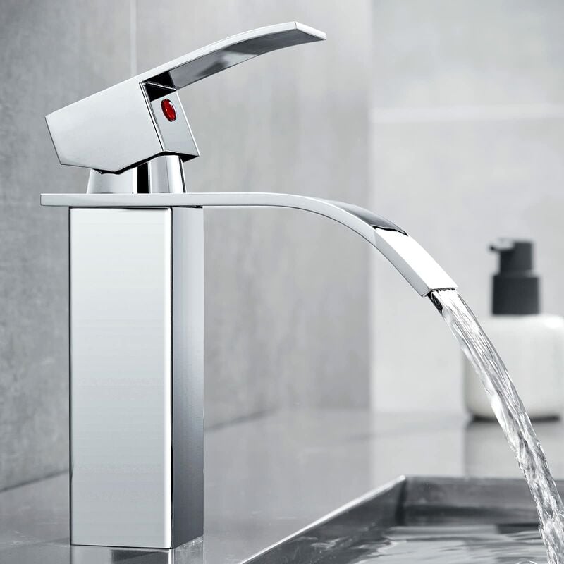 Alovez - Robinet de Lavabo Cascade, Robinet Salle de Bain en Acier Inox, Mitigeur de Lavabo Eau Chaude et Froide Disponible Chromé