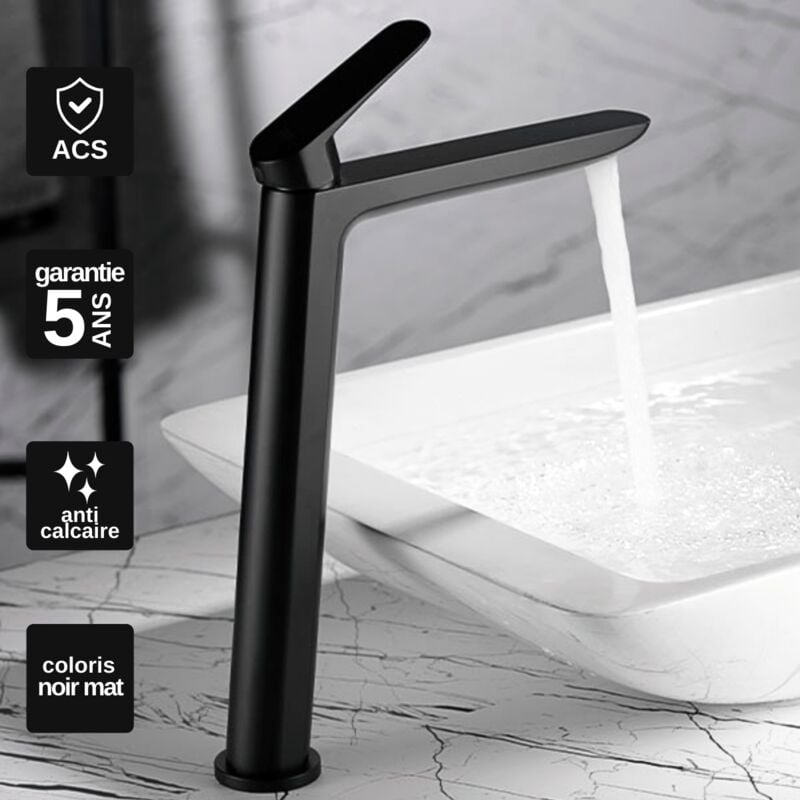Robinet mitigeur de Lavabo anti-calcaire haut Noir Mat IMEX BELGICA BDZ044-3NG
