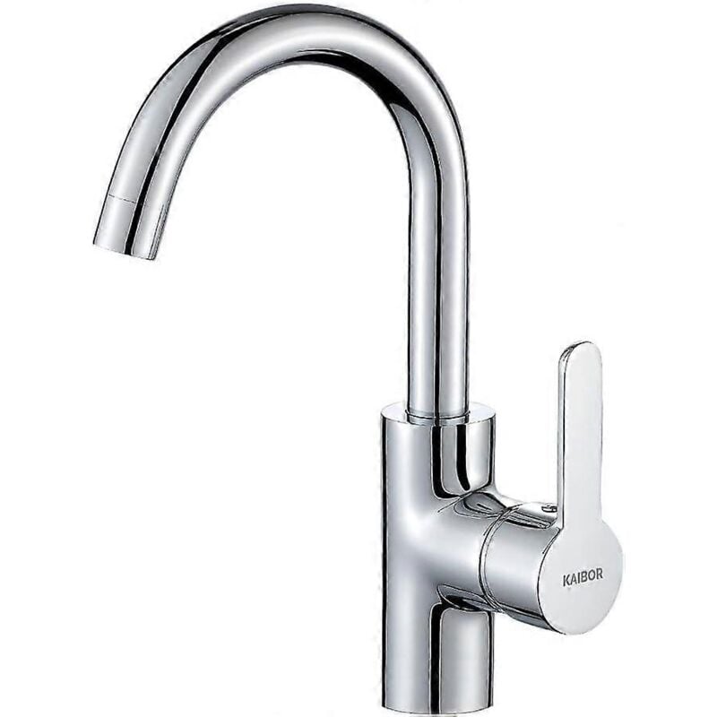 Robinet de lavabo chromé pivotant à 360°, robinet de lavabo haut, robinet de lavabo avec bec haut de 18 cm, mitigeur monocommande