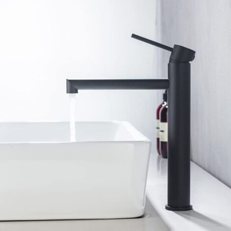 Robinet de Lavabo de Comptoir - Robinet de Lavabo en Acier Inoxydable - Aérateur Remplaçable - Noir