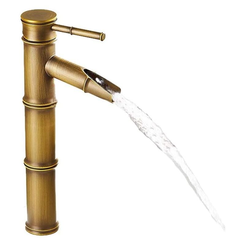 Ulisem - Robinet de lavabo de cuisine de salle de bains en bambou, en Bronze Antique rétro, en cuivre, bec de rupture à 3 connecteurs