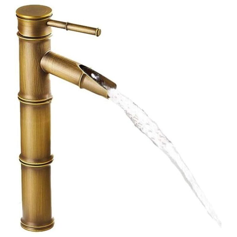 Basetbl - Robinet de lavabo de cuisine de salle de bains en bambou, en Bronze Antique rétro, en cuivre, bec de rupture à 3 connecteurs