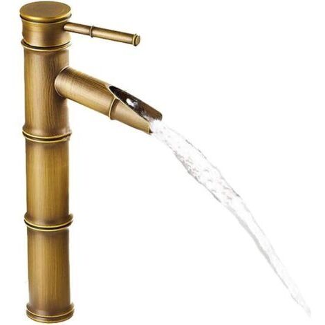 Robinet de lavabo de cuisine de salle de bains en bambou, en Bronze Antique rétro, en cuivre, bec de rupture à 3 connecteurs