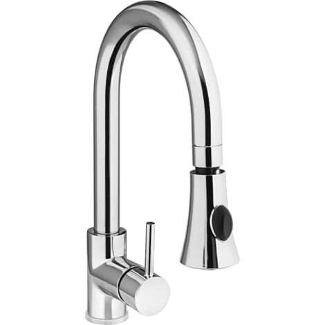 Robinet de lavabo de cuisine monotrou en inox avec douchette, hauteur 370 mm - Hendi 810163