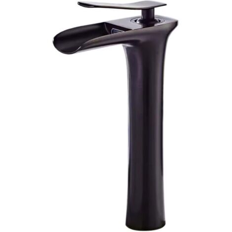 Robinet de lavabo de luxe en laiton, montage sur plage, mitigeur à poignée unique pour eau chaude et froide,Balcon de bassin de comptoir Balcon, noir