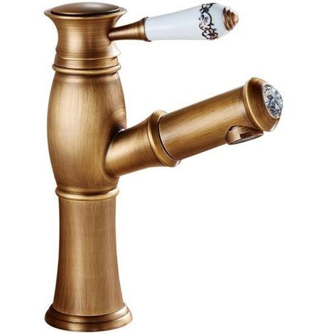 Robinet de lavabo de salle de bain brossé, robinet à poignée unique doré, robinet extractible en laiton, robinet chaud et froid extractible, robinet de bidet