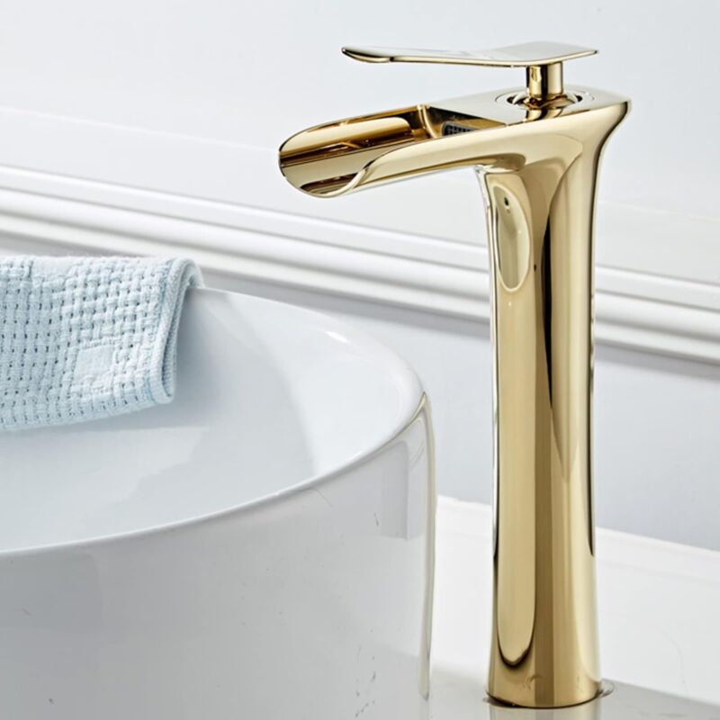 Robinet de lavabo de Salle de Bain Cascade Or, Laiton Massif, mitigeur de lavabo for Eau Chaude et Froide, Robinet de lavabo de Salle de Bain à
