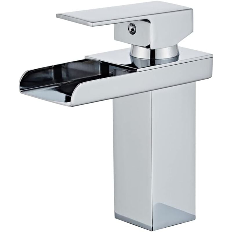 Tonchean - Robinet de lavabo de salle de bain chromé avec tuyau d'alimentation, robinet mitigeur de lavabo monotrou au design unique