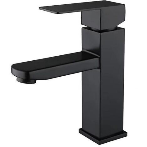 robinet De Lavabo De Salle De Bain Eau Chaude Et Froide Peinture Noir Acier Inoxydable Carr Monotrou