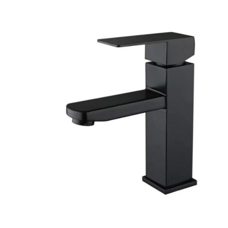 Robinet de lavabo de salle de bain eau chaude et froide peinture noir acier inoxydable carré monotrou