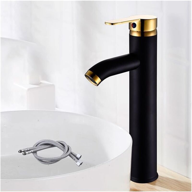 Largeight - Robinet de lavabo de salle de bain en acier inoxydable noir/chrome robinet monté sur le pont mélangeur froid et chaud eau toilette