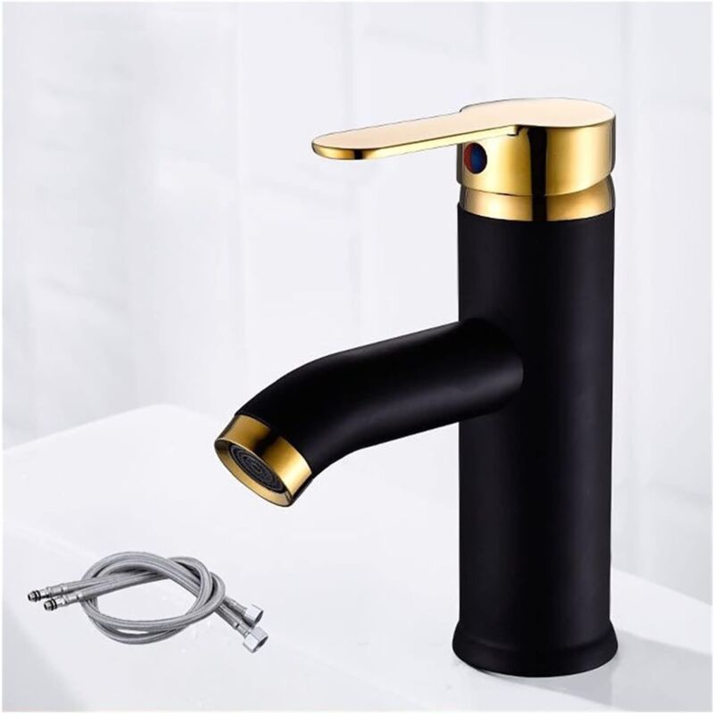 Largeight - Robinet de lavabo de salle de bain en acier inoxydable noir/chrome robinet monté sur le sol robinet mélangeur eau froide et eau chaude