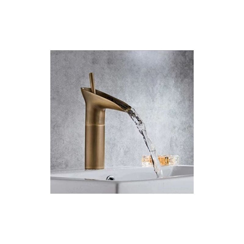 SNQ - Robinet de lavabo de salle de bain en cuivre antique simple et moderne pour cuisine/salle de bain à domicile, robinet d'eau chaude et froide