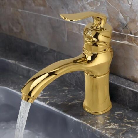 Robinet de lavabo de salle de bain en laiton, chrome doré, tuyaux inclus, bonde de lavabo non inclus