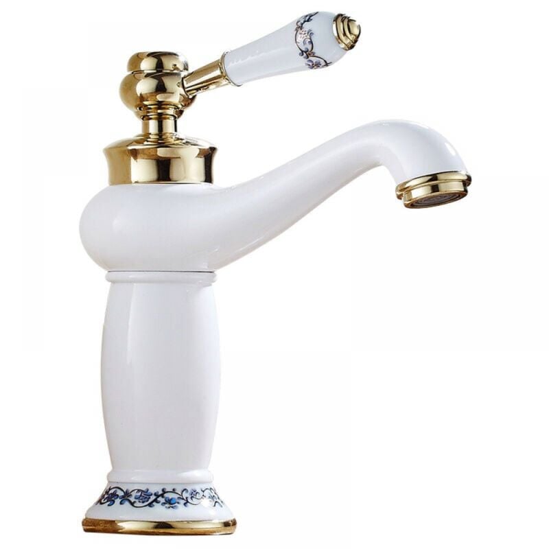 Cyslmuk - Robinet de lavabo de salle de bain en laiton et céramique antique Robinet mitigeur en porcelaine bleue et blanche Robinet d'évier de