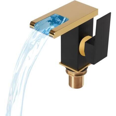 Robinet de lavabo de salle de bain LED 3 couleurs changeantes éclairage bec cascade robinet de lavabo pour robinet de salle de bain (noir + doré)