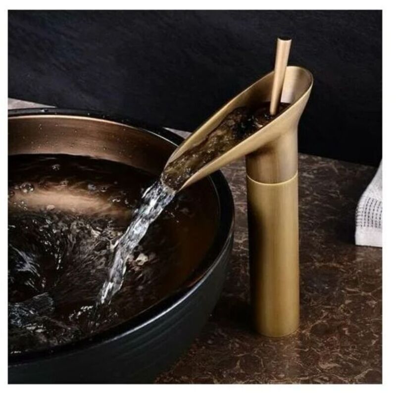 Robinet de lavabo de salle de bain, mitigeur cascade de salle de bain, mitigeur de lavabo chaud et froid réglable, laiton chromé (A)