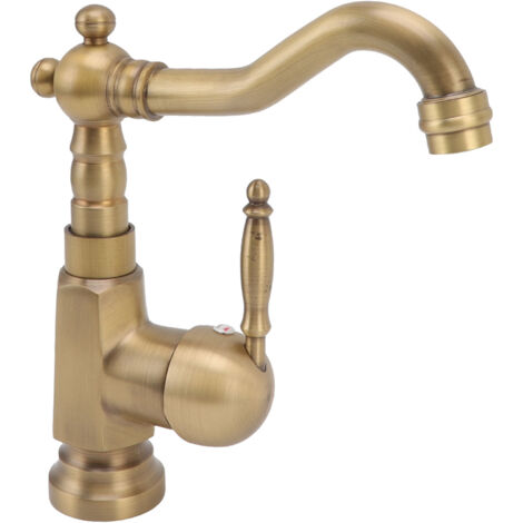 Robinet de lavabo de salle de bain, mitigeur de lavabo en laiton antique, robinet surélevé à poignée unique avec tuyaux, pour la maison