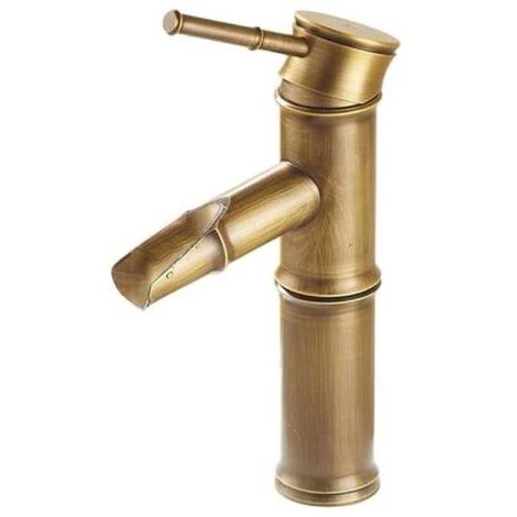 Robinet de lavabo de salle de bain, mitigeur de lavabo style bambou antique, robinet mitigeur eau chaude/eau froide (couleur : bronze)