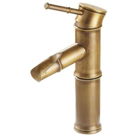 Robinet de lavabo de salle de bain, mitigeur de lavabo style bambou antique, robinet mitigeur eau chaude/eau froide (couleur : bronze)