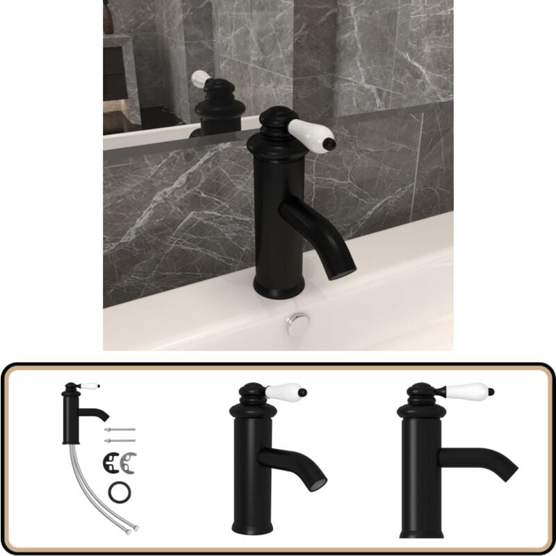 Vidaxl - Robinet de lavabo de salle de bain Noir 130x180 mm - Robinet De Lavabo - Robinet Salle De Bain - Robinet Noir - Robinet Mitigeur - Robinet