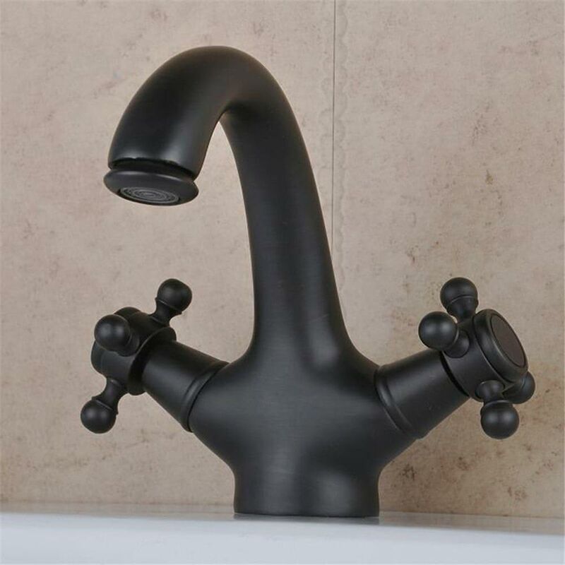 Robinet de lavabo de salle de bain Rétro Noir Bronze huilé Mitigeur Eau chaude et froide