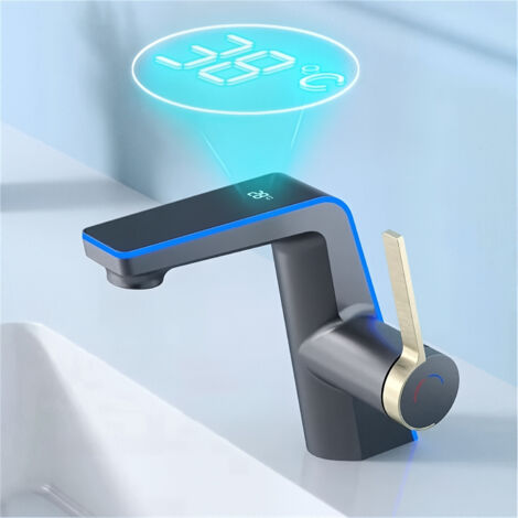 Robinet de lavabo de salle de bain, robinet de salle de bain à double mode avec affichage de la température, adapté à la salle de bain, à la cuisine