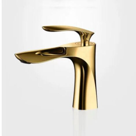 Robinet de lavabo doré, vasque à poser haute monotrou, vasque meuble-lavabo, robinet d'eau chaude et froide motif feuille d'érable